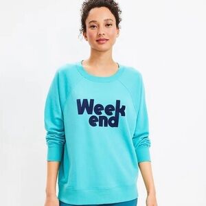 Lou & Grey Teal 'Weekend' Sweatshirt Women Sz XS oversized Comfy Soft Cutesy